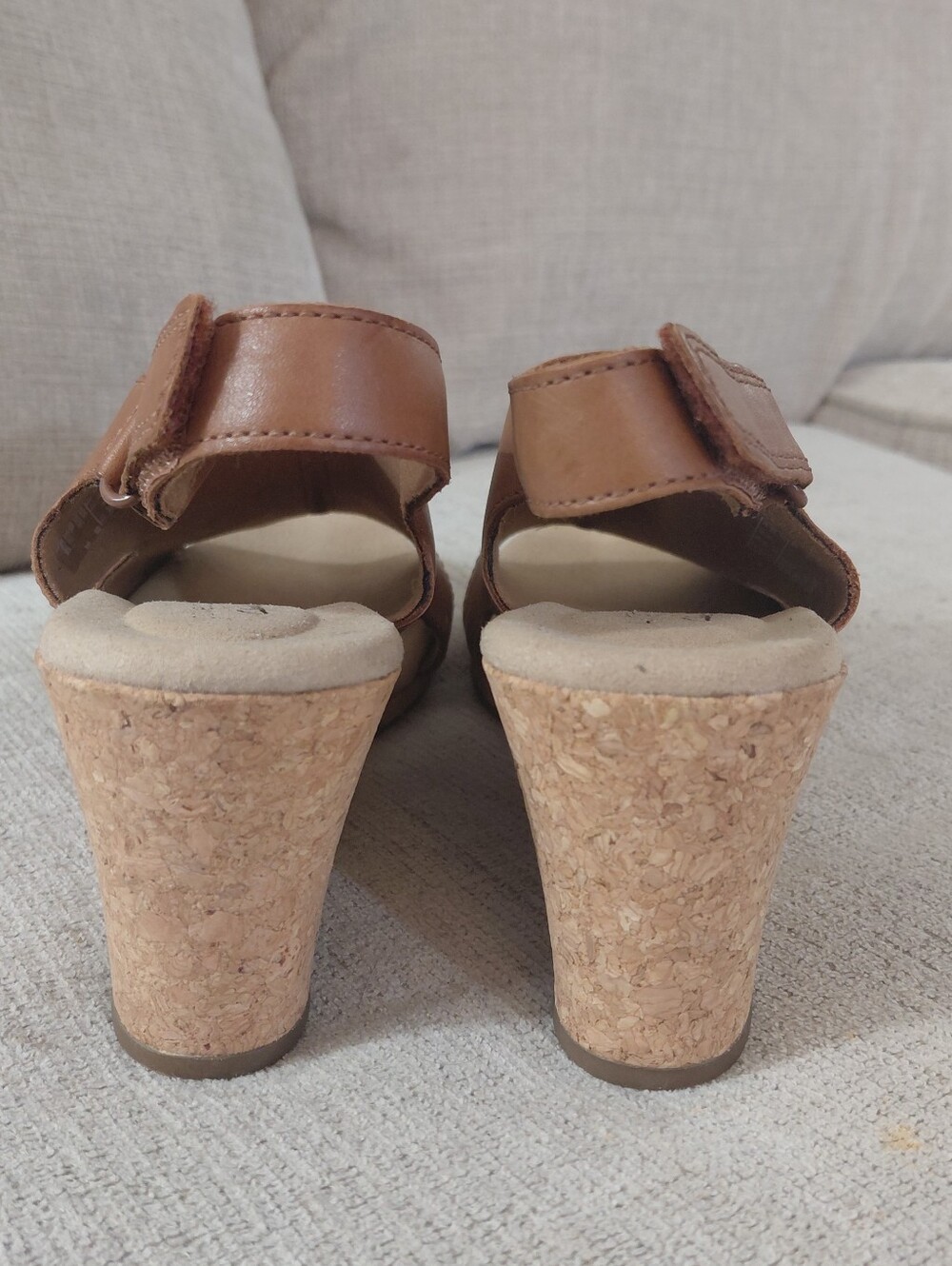 Clarks Brown Leather Perforated Slingback Wedge Sandals - Picture 7 of 11